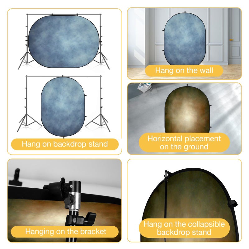 Kate 5x6.5ft(1.5x2m) Collapsible Backdrop Blue Brown Texture Folding Double Sided Backgrounds for Photo, Video Meetings, Live Streaming - Image 4